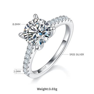 Micro Set Round Moissanite Women's Wedding Ring 2.0 Carat D-Class in S925 Silver